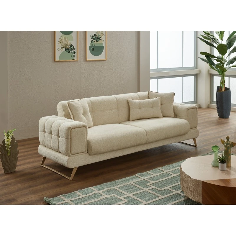 Триместен разтегателен диван Роза, Бежов, Кадифе, 245х85х85см